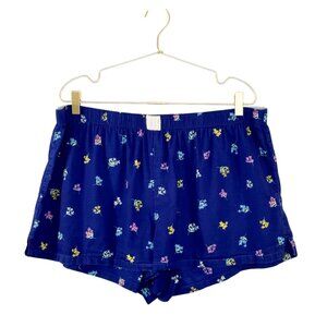 Love By Gap XL Cotton Pajama Shorts Blue With Floral Print GOOD CONDITION